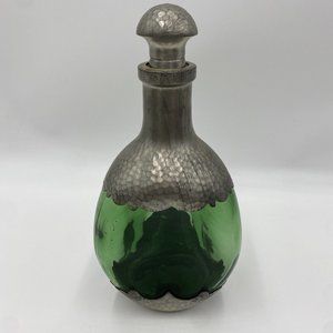 Royal Holland Daalderop Pewter Overlay & Green Glass Decanter bottle w/Stopper V